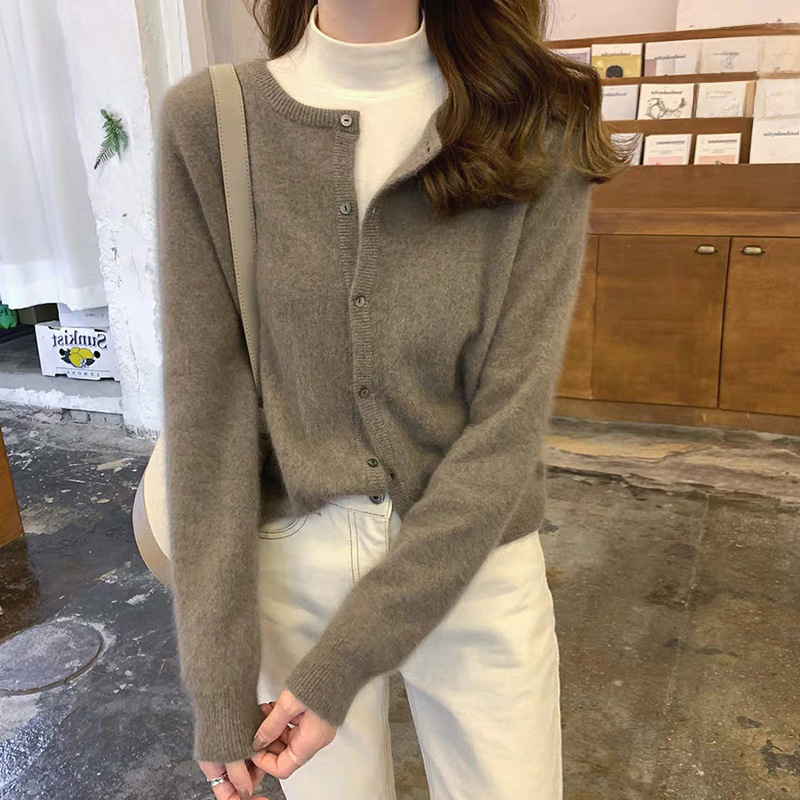 Sweater women's cardigan spring and autumn thin coat inner base shirt short round neck knitted jacket