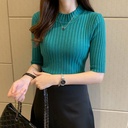 Spring and Autumn Korean-style Slim-fit Mid-sleeve Hair Knitwear Women's Pullover Sweater Base Shirt Top