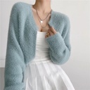Loose Lazy Style Mao Mao Knitted Cardigan Women's Spring and Autumn Outer Short Shawl Jacket