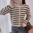 Autumn and Winter Sweet Age-reducing Short Contrast Color Striped Soft Waxy Knitted Sweater Jacket Women's Sweater Cardigan