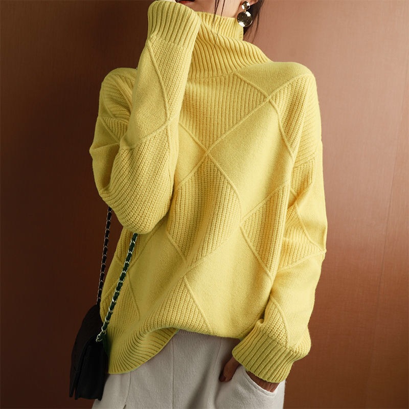 Autumn and Winter New Artistic Retro Thickened Sweater Women's Turtleneck Turtleneck Sweater All-match Loose Base Shirt Women