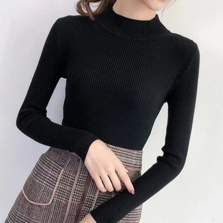 Core-Spun Yarn Semi-Turtleneck Sweater Women's Long-Sleeved Fall/Winter Pullover Slim-Fit Tight Base Sweater