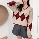 Early autumn long sleeve short sweater design sense loose rhombus knitwear winter women's jacket