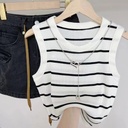 Pure Spice Girl Style High Waist Navel-exposed Short Striped Vest Women's Summer Slim-fit Sleeveless Top