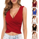 Spring and Summer Short Top Sexy Cross Slim Fit Pleated Solid Color Vest Women's Clothing