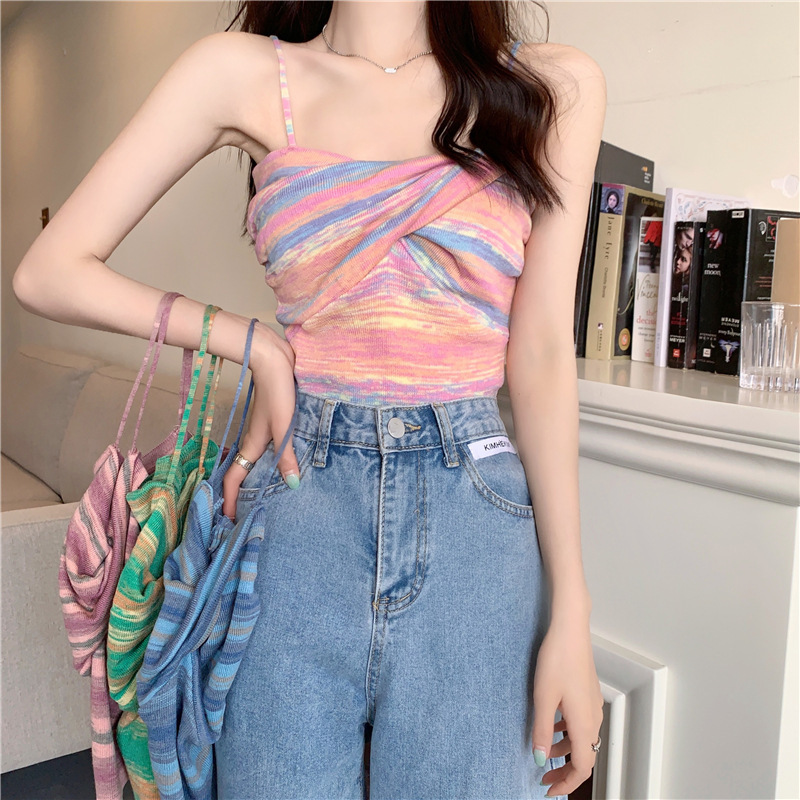 Striped small camisole women's clothing Summer hot girl sexy bottoming sleeveless inner top