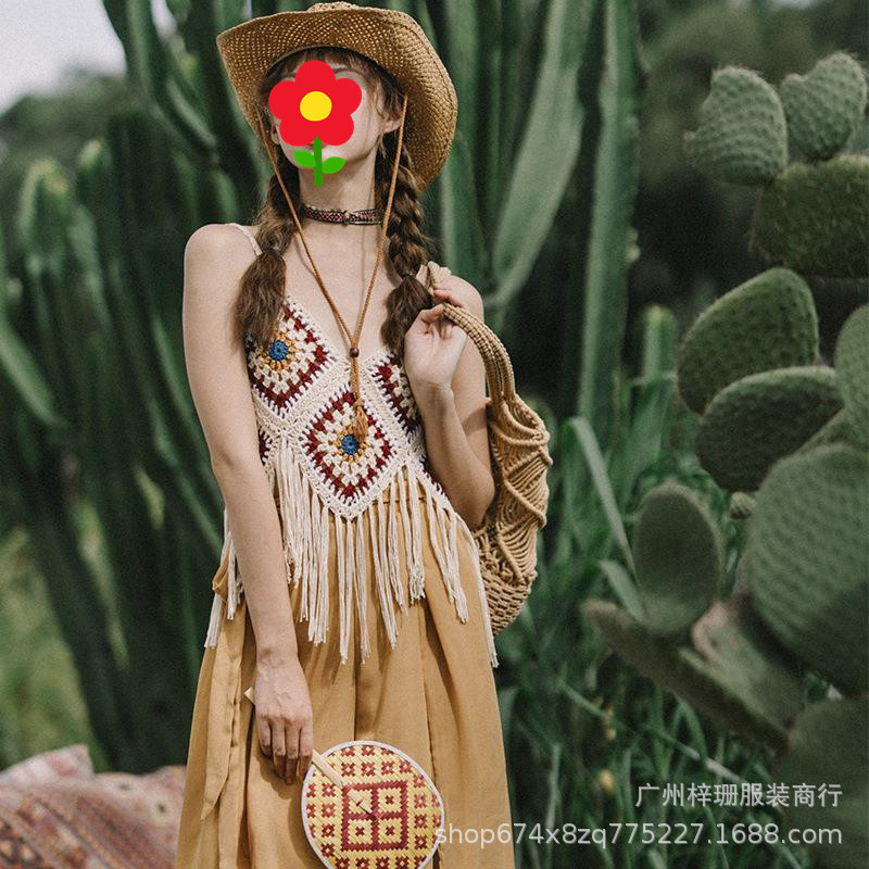 Chic All-match Seaside Beach Vacation Ethnic Style Sling Yunnan Northwest Travel V-neck Slim Tassel Vest