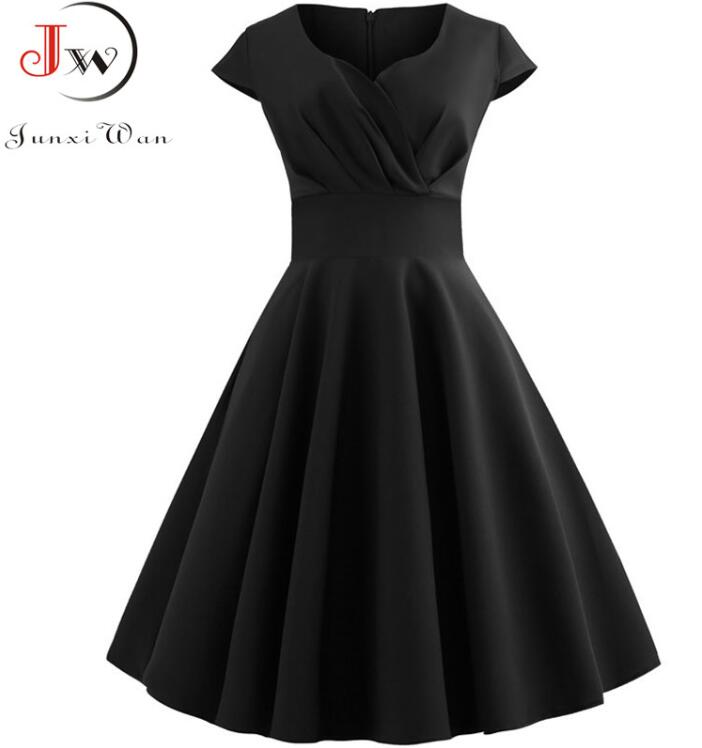 [67067127195] Vintage A-Line Flare Dress (Black, XL)
