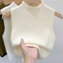 Elegant Inner Half-high Collar Knitted Camisole Vest Spring and Summer Short Sleeveless Top Outer Base Shirt for Women