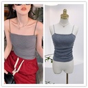 7031 with chest pad design pleated waist slimming flat mouth off-neck backless camisole inner top