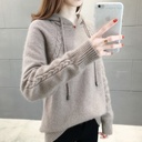 Autumn and Winter New Lazy Style Loose Pullover Sweater Women's Coat 3 Women's Sweater Long Sleeve Hooded Knitted Guard