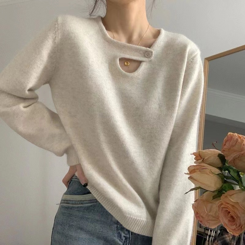 Pullover Soft Waxy Sweater Women's Autumn and Winter Design Sense Niche Long Sleeve Inner Base Knit Top Women