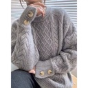 Autumn and Winter Twist Pullover Sweater Women's Loose Retro Lazy Style Round Neck Heavy Industry Base Knitted Sweater