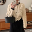 Twist Crewneck Sweater Coat Women's Arrival All-Match Loose Lazy Style Short Knitted Cardigan for Autumn and Winter