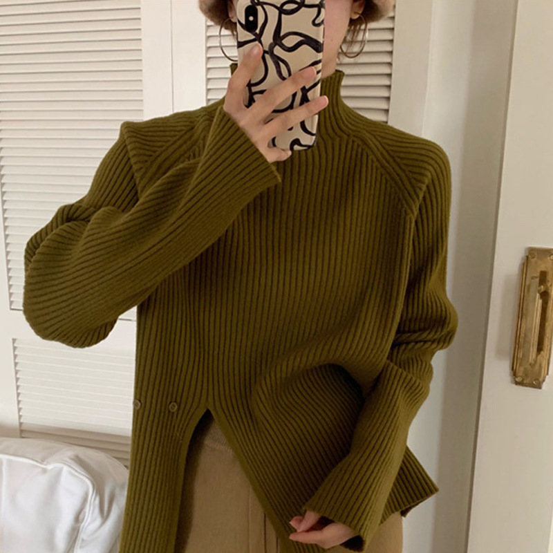 Korean-style Turtleneck Sweater Women's Korean-style Autumn and Winter Long-sleeved Top Design Niche Retro Split Inner Knitted Sweater