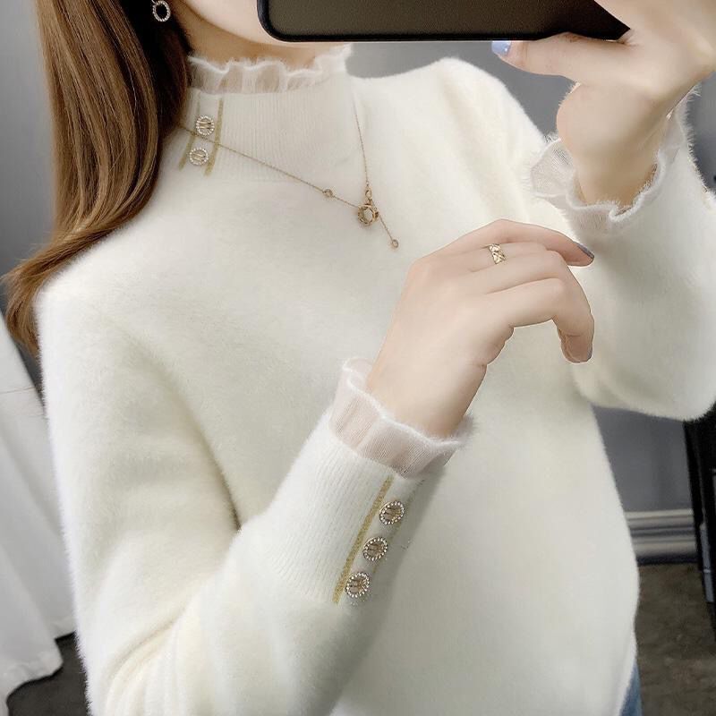 Autumn and Winter New Internet Celebrity Imitation Mink Velvet Mesh Cocoon Pullover Sweater Women's Base Sweater Top Women's Trendy