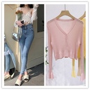 3181 Temperament Warm Oil ~ Summer V-Neck Retro Hong Kong Flavor Bell Sleeve Slim Fit Figure Knitted Coat Sunscreen Shirt