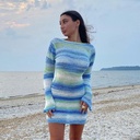 Independent Station Women's Sexy Backless Horn Sleeve Striped Sweater Dress Autumn