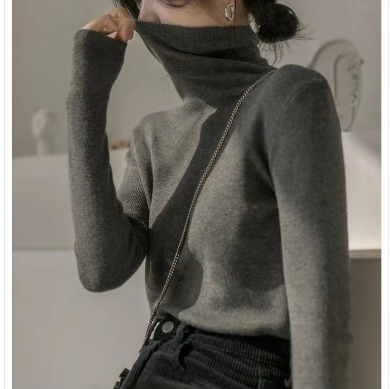 Turtleneck Sweater Women's Autumn and Winter Western Style Inner Wear Warm Knitted Base Shirt Slim-fit Long-sleeved Soft Waxy Top