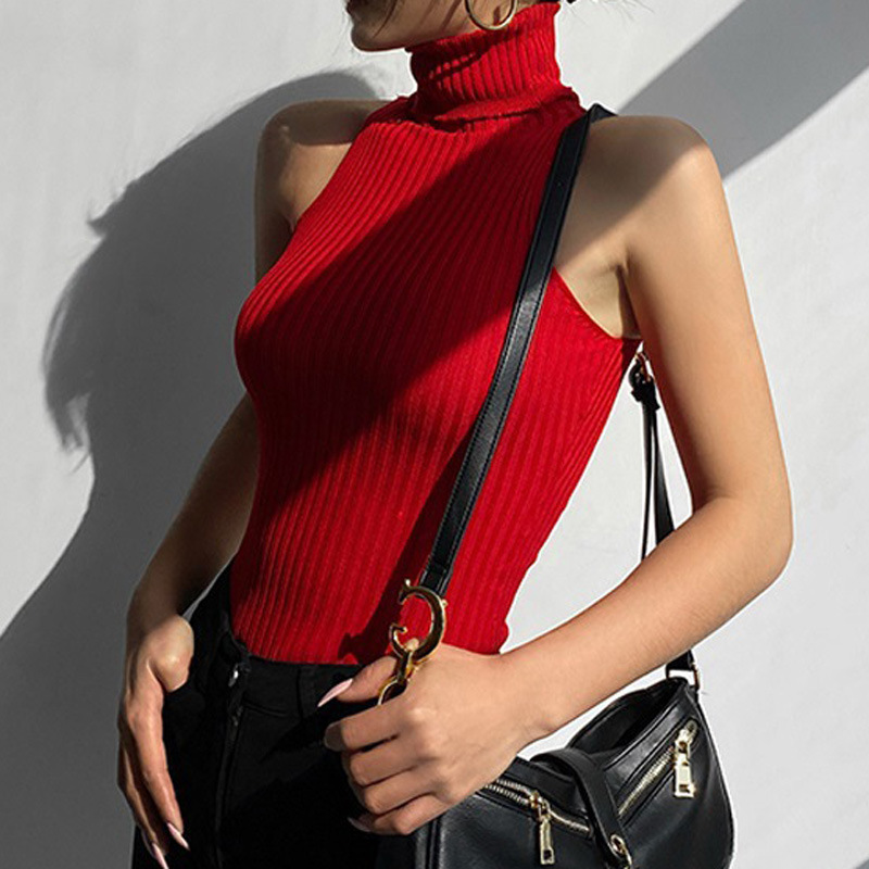 Summer Hong Kong Flavor Girlfriend Red Turtleneck Sweater Base Sexy Spice Girl Inner Tight Top