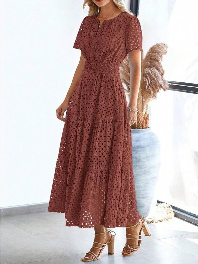 Red-Brown V-Neck A-Line Maxi Dress (XL)