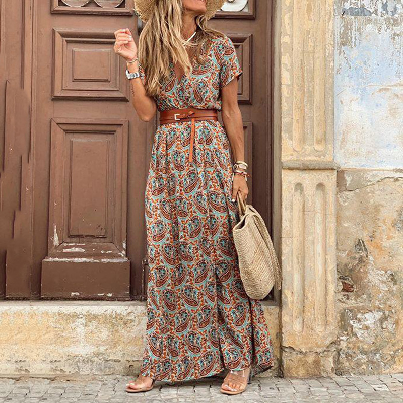 Floral Pleated Puff Sleeve Midi Dress (Dark Brown, XL)