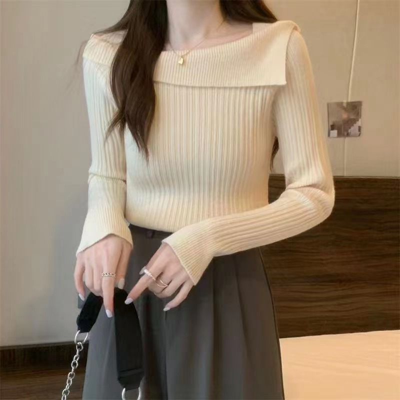 Base Shirt Pure Desire Style Off-shoulder Design Sense Knitted Base Shirt Women's Inner Sweater Elegant Women's Clothing