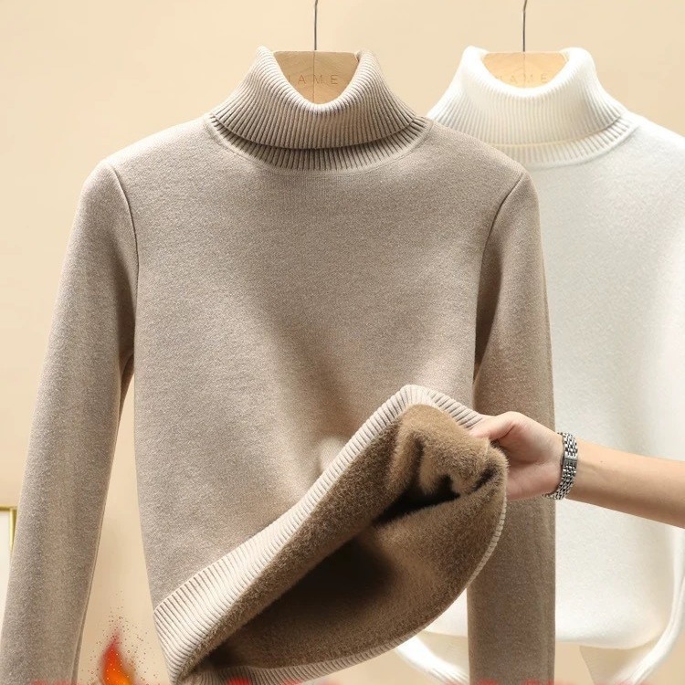 A generation of autumn and winter fleece-lined padded one velvet turtleneck sweater women's soft glutinous line inside the base sweater