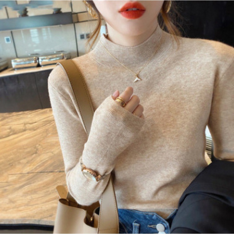 Autumn and Winter Half-high Collar Soft Girl Base Shirt Sense Slim-fit Lazy Style Base Shirt Sweater Women