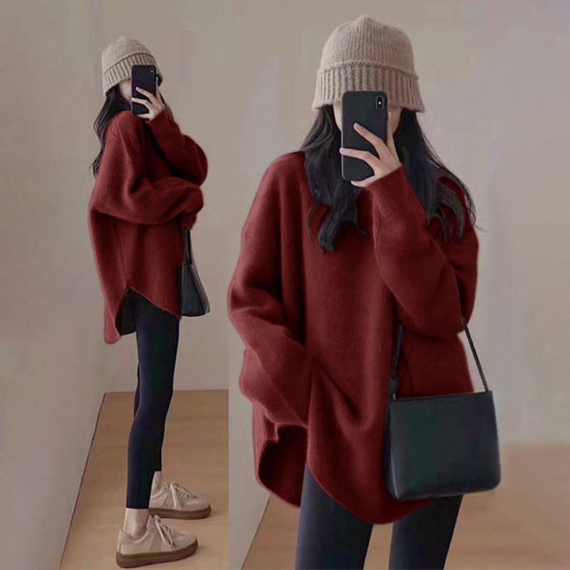 Autumn and Winter Round Neck Knitted Sweater Loose Lazy Style Design Sense Niche Gentle All-match Pullover Sweater for Women