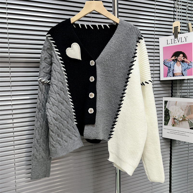 Niche Chic Sweater Autumn and Winter Short V-Neck Knitted Cardigan Women's Irregular Design Sense Coat Trendy