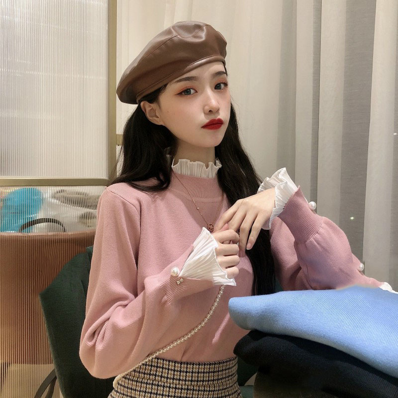 Women's Sweater Autumn and Winter Thickened Retro Hong Kong Style Half-turtleneck Fashion All-match Knitted Base Shirt Stylish Inner Shirt