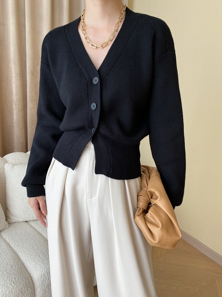 Sinan's Fashionable Relaxation Early Autumn Gentle French Split Elegant V-Collar Waisted Knitted Cardigan SN3899