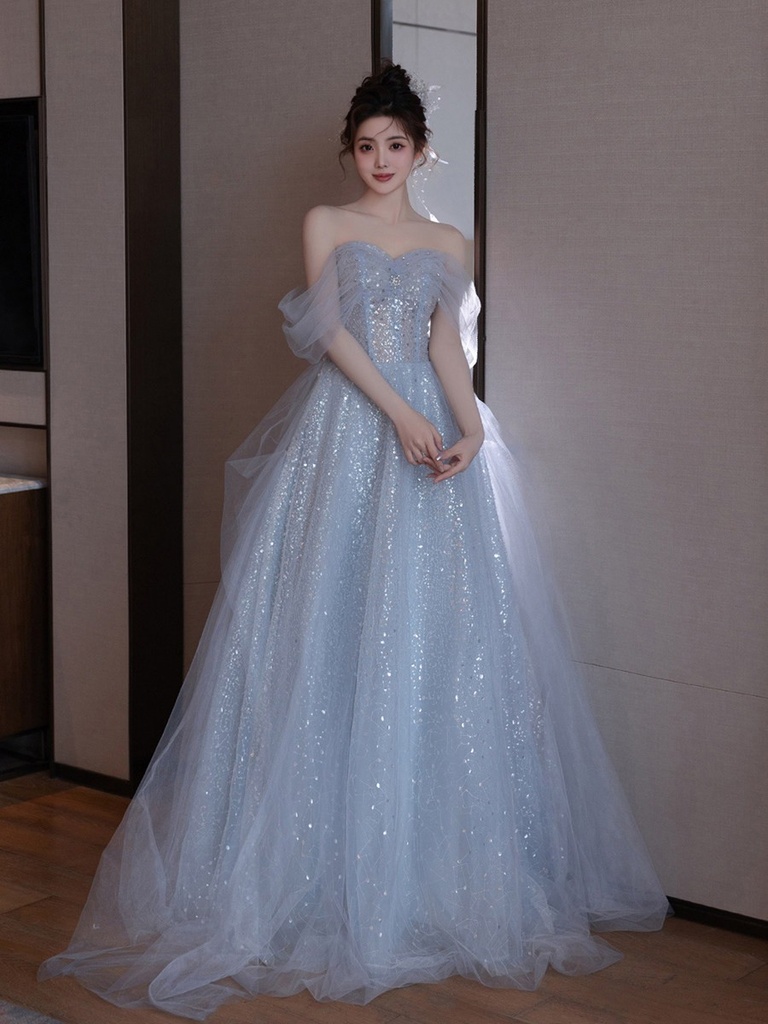 Blue One-Shoulder Evening Gown (S)