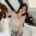 Crochet Hollow Camisole Women's Outer Wear Summer Sense Embroidery Stitching Tassel Short Knitted Top