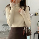 Women's half turtleneck bottoming shirt, spring, autumn and winter slim fit sweater, design sense, stitching lace sweater top