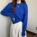 Klein blue sweater Chanel style tight waist split long sleeve pullover sweater women's autumn and winter slimming bottoming shirt