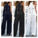 women's clothing fashion casual halter solid color sleeveless suit wide leg pants trousers two-piece set