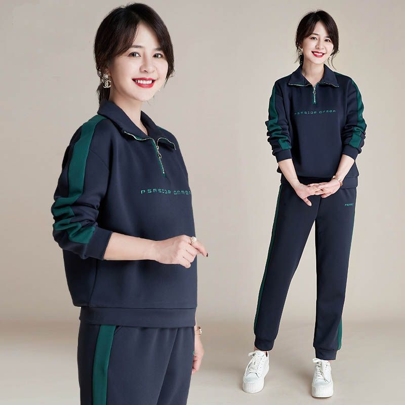 Middle-aged mother autumn sportswear suit Western style autumn middle-aged and old women's spring and autumn leisure two-piece suit