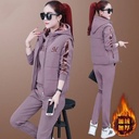 Fleece-lined Thickened Sportswear Women's Autumn and Winter Large Size Casual Three-piece Winter Fashion Sweatshirt