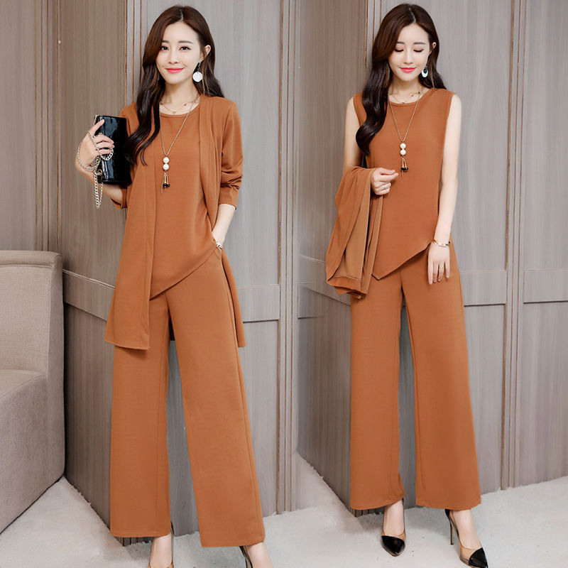 Supply Spring and Autumn Arrival Western Style Wide Wife Slimming Age-reducing Fashionable Large Size Suit Women's Three-piece Suit