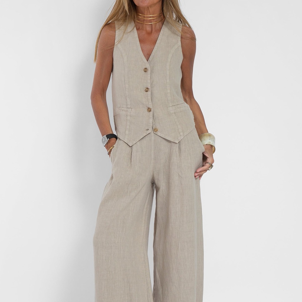 Hot Selling Fashion Vest Trousers Collage Stitching Cotton and Linen Casual Suit