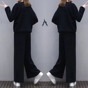 Large Size Women's Clothing Stylish Suit Women's Spring Fat Girl's Belly Hide Flesh Slimming Wide Leg Pants Casual Two-piece Set