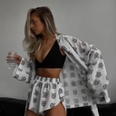 Arrival Loose Long-sleeved Women's Printed Casual Commuter Lace-up Pajamas High Waist Shorts Set