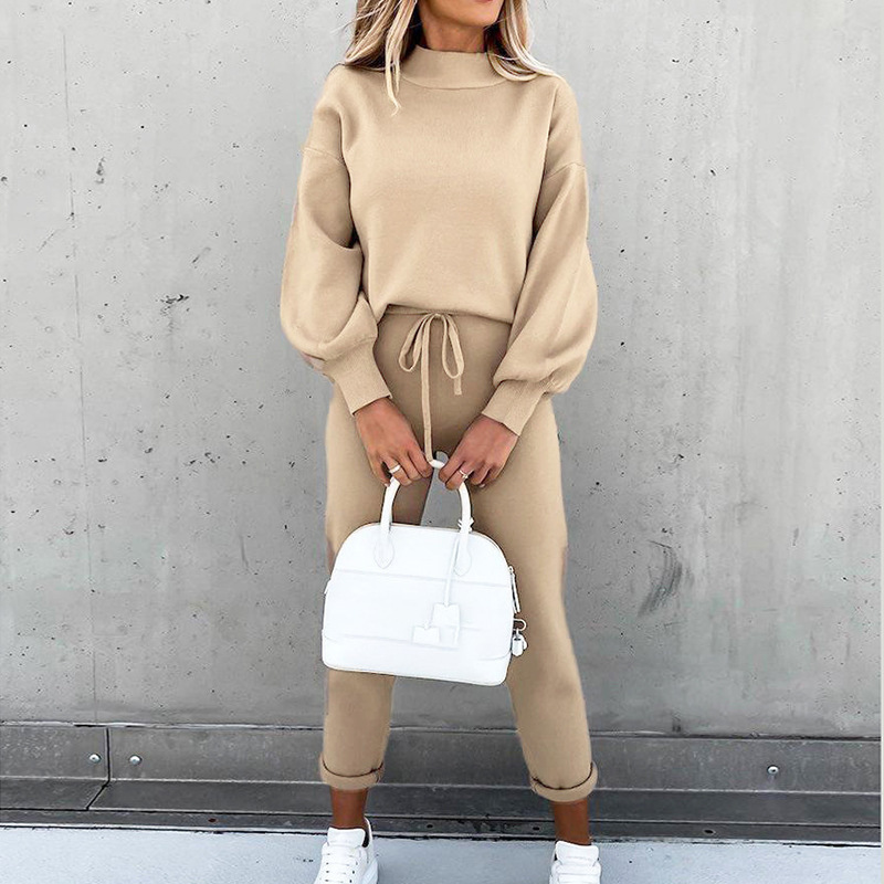 Fall/Winter Women's Wear Suit High Neck Casual Solid Color Pants Two-piece Set