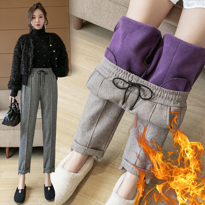 Casual Pants Autumn and Winter Thickened Fleece-lined Wool Pants High Waist Carrot Pants Loose Skinny Pants All-match Pipe Pants