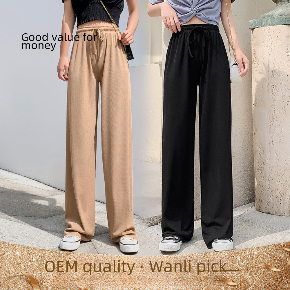 Summer Ice Silk Wide-leg Pants Women's Korean-style High Waist Loose Slimming Casual Pants Women's Lengthened Flooring Pants