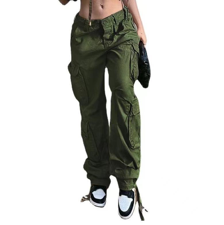 Europe and the United States women's street hip-hop style low waist multi-pocket multi-pocket overalls casual pants long