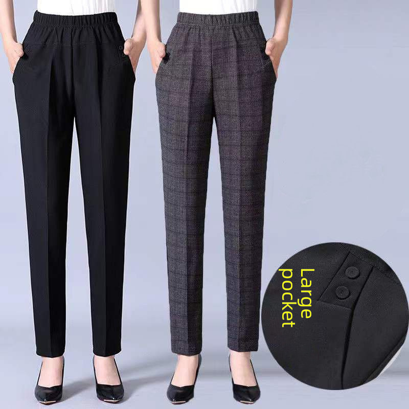 Middle-aged and elderly mother pants Spring and Autumn High waist straight elastic waist old grandma pants loose casual women's pants