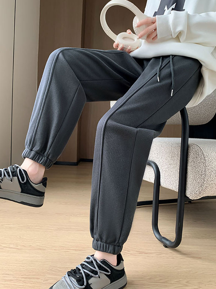 Sports Pants Women's Pants Autumn and Winter Fleece-lined Thickened Cotton Pants Small Foot-toe Casual Grey Sweatpants